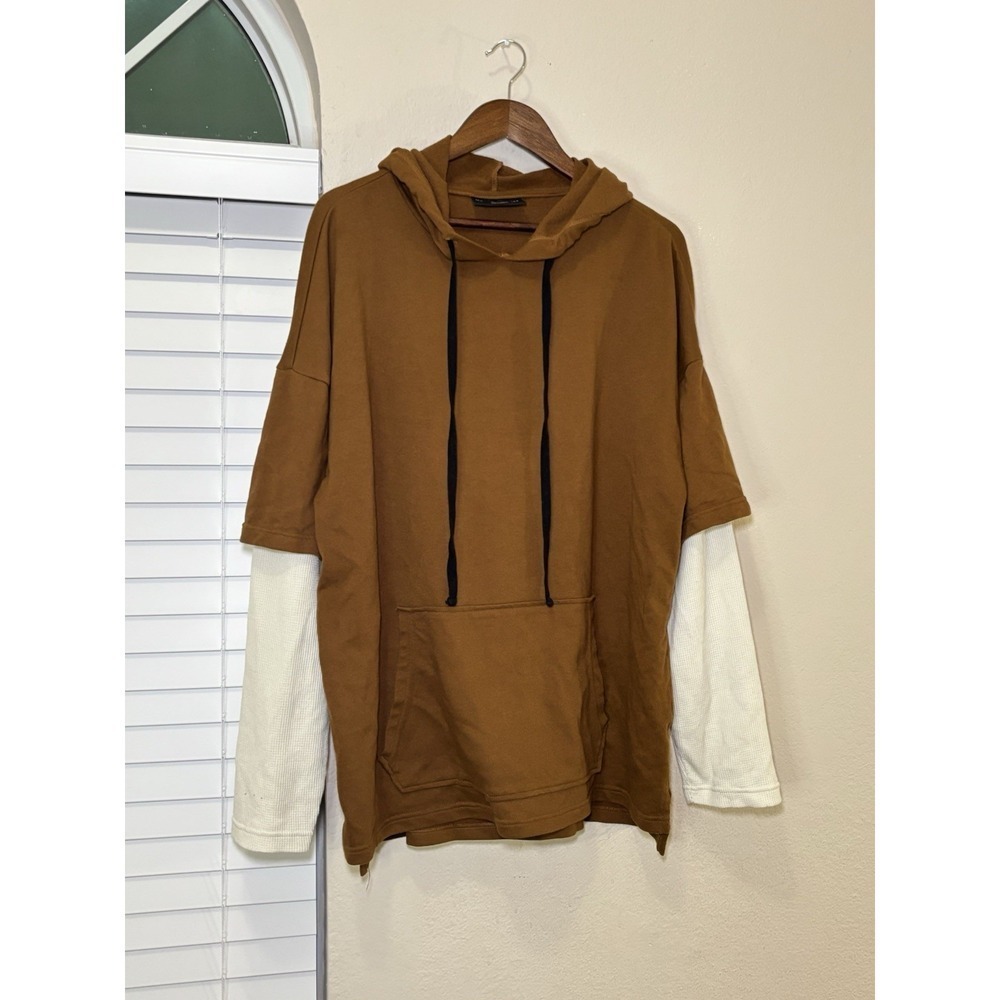 No Boundaries Men's Size XL Brown Layered Look Kangaroo Pouch Hoodie